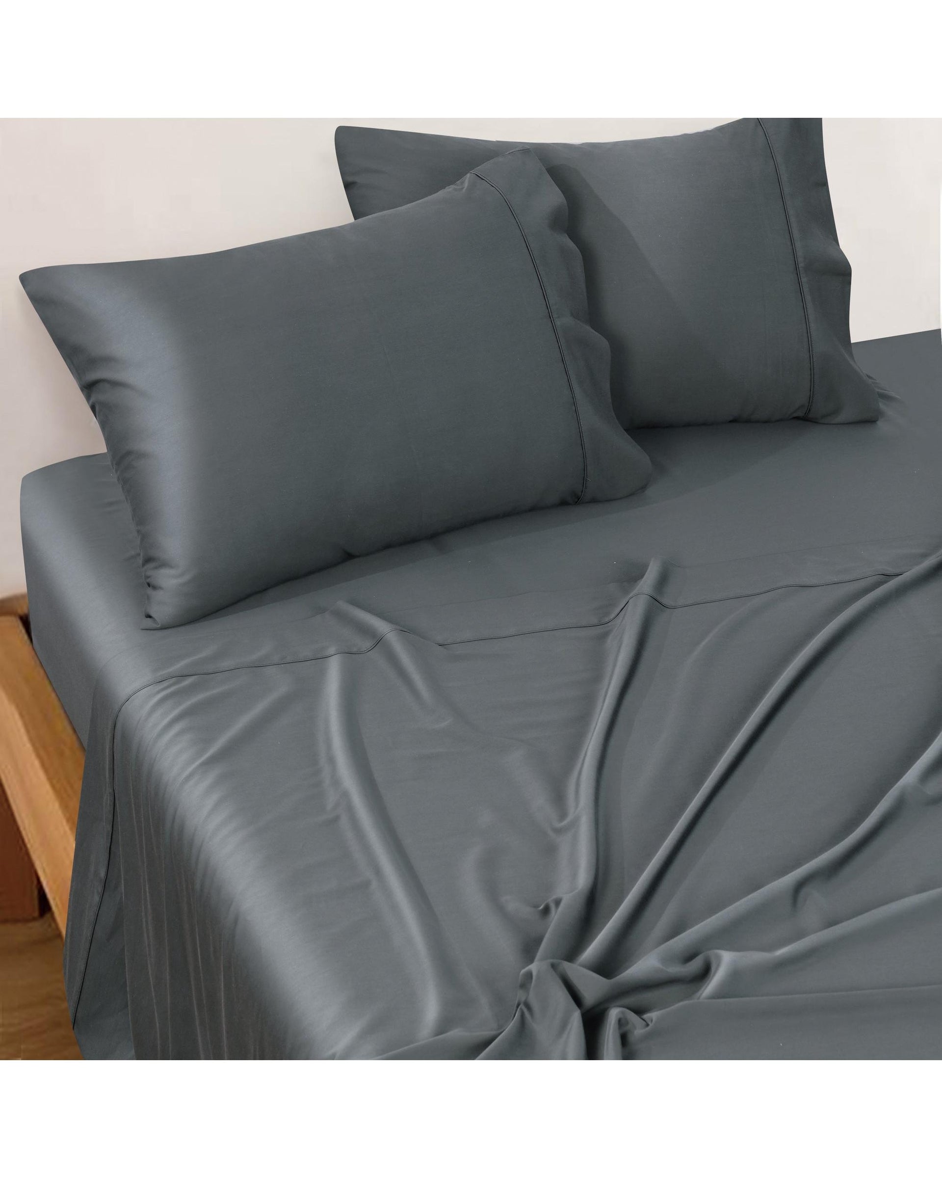 Bianca Bedding Rosebank Extra Long, Extra Wide Flat 500 TC Bamboo/Cotton Sheet Set - Charcoall Bianca Bedding