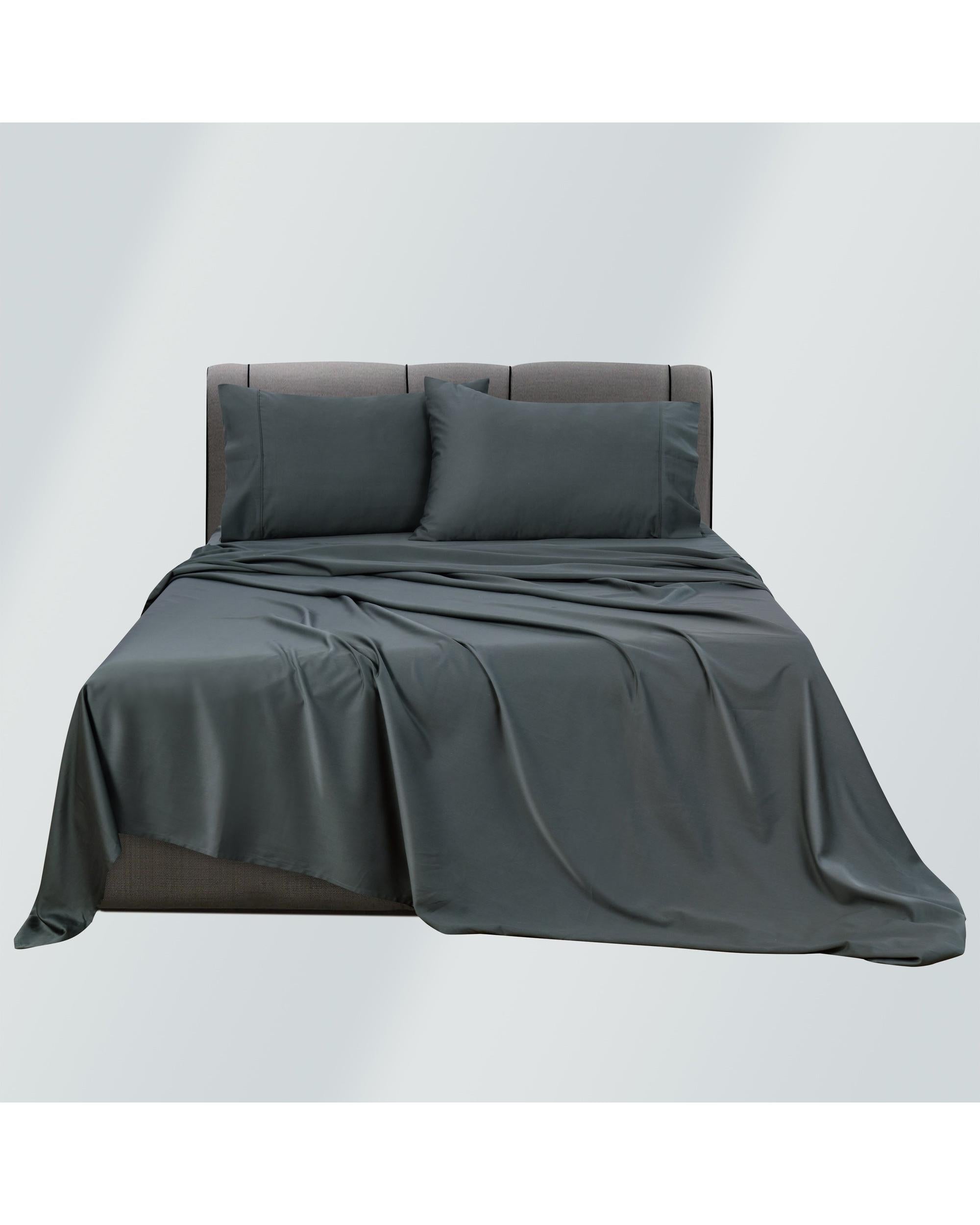 Bianca Bedding Rosebank Extra Long, Extra Wide Flat 500 TC Bamboo/Cotton Sheet Set - Charcoall Bianca Bedding
