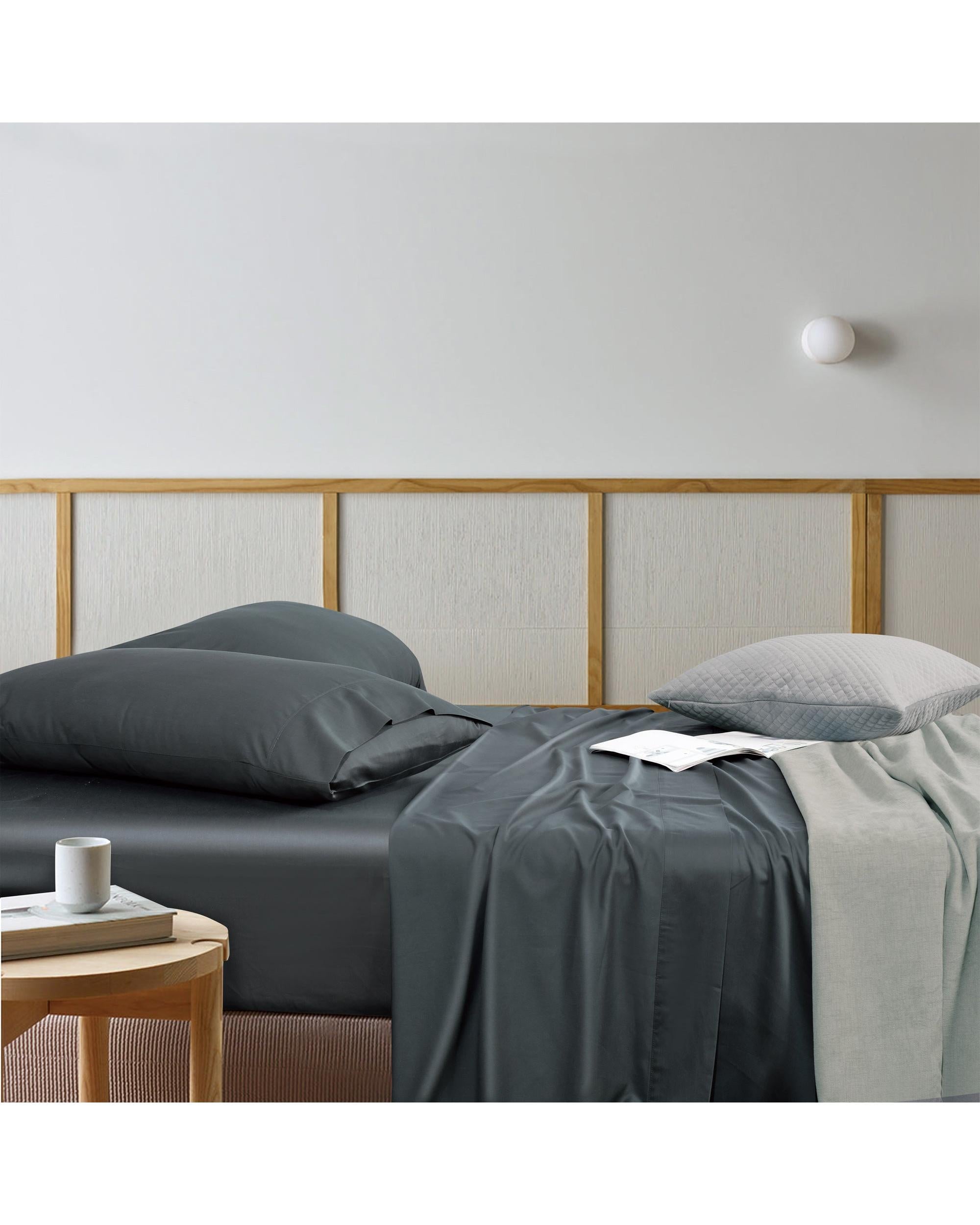 Bianca Bedding Rosebank Extra Long, Extra Wide Flat 500 TC Bamboo/Cotton Sheet Set - Charcoall Bianca Bedding