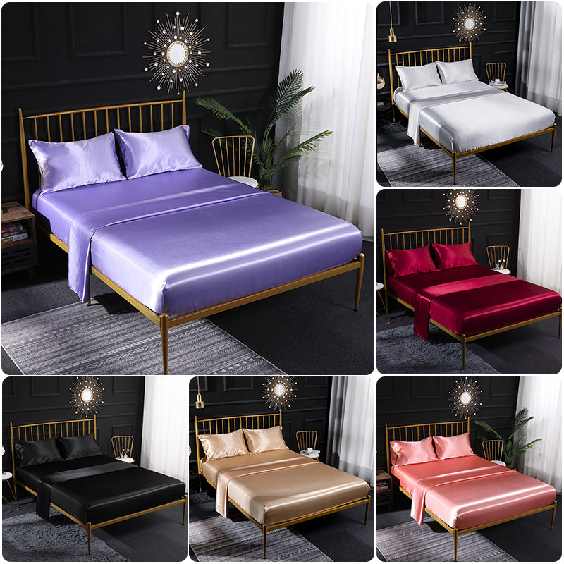 Anyhouz Fitted Sheet Silky Sheet Set with Pillow Cases - Queen - Wine