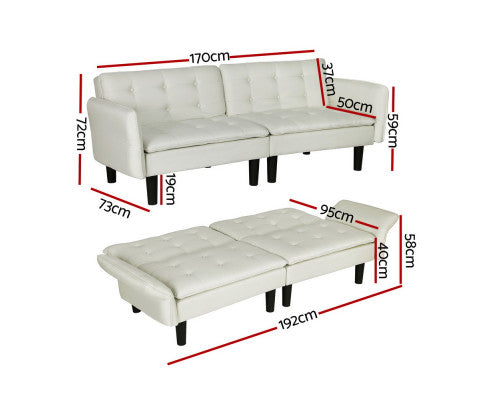 Sofa Bed 192CM Beige Faux Linen Fabric Artiss