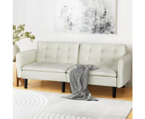 Sofa Bed 192CM Beige Faux Linen Fabric Artiss