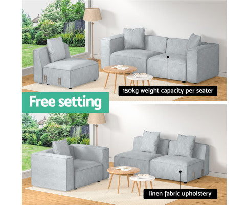Modular Sofa Chaise Set 3-Seater Grey Artiss