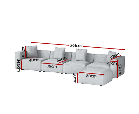 Modular Sofa Chaise Set 5-Seater Grey Artiss