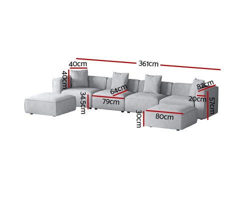 Modular Sofa Chaise Set 6-Seater Grey Artiss
