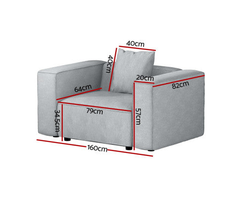 Modular Sofa Chaise Set 1-Seater Grey Artiss