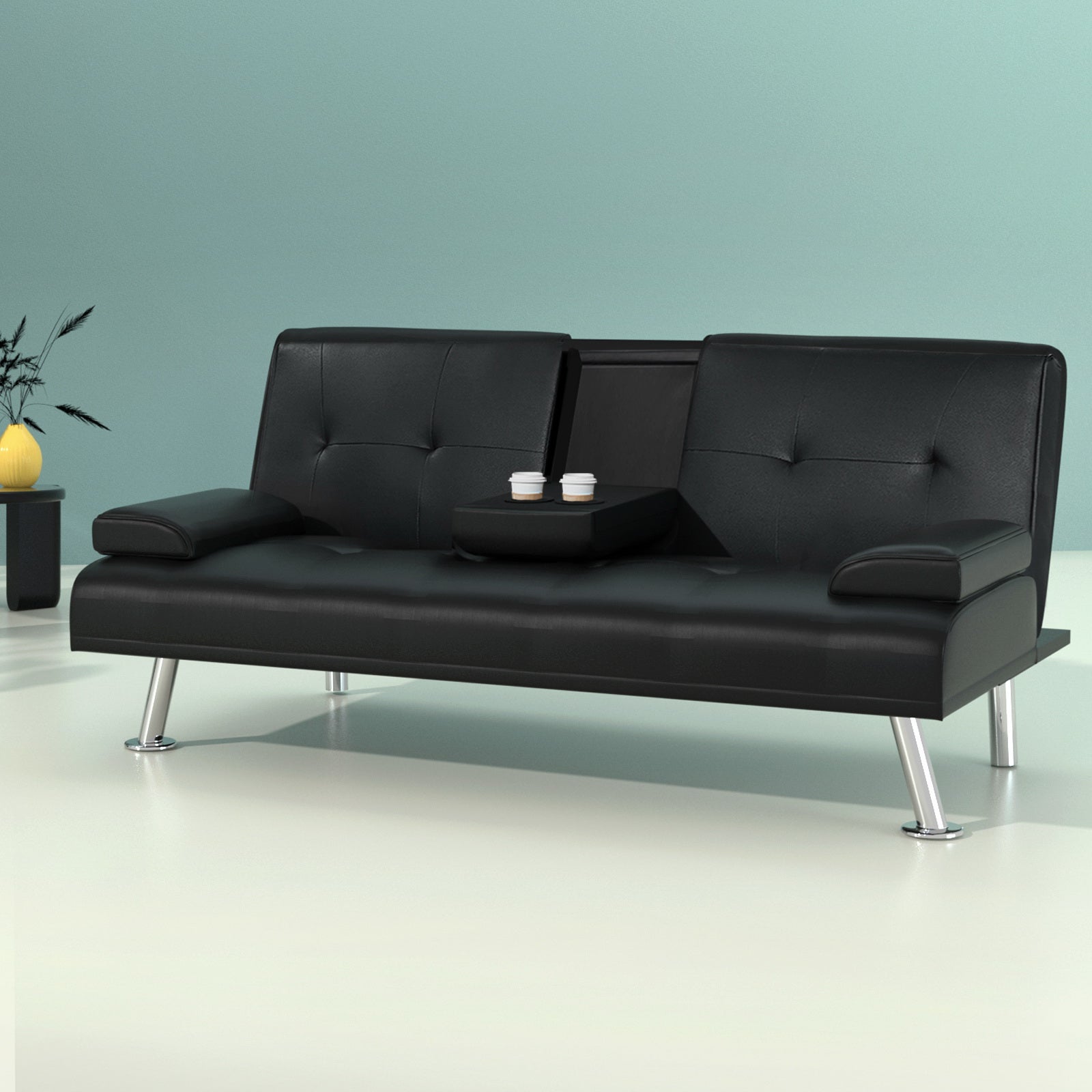 Sofa Bed Lounge Futon Couch 3 Seater Leather Cup Holder Recliner