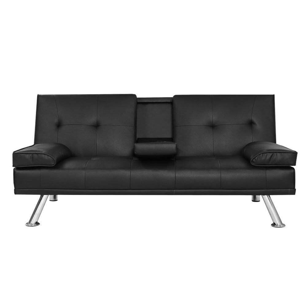 Sofa Bed Lounge Futon Couch 3 Seater Leather Cup Holder Recliner