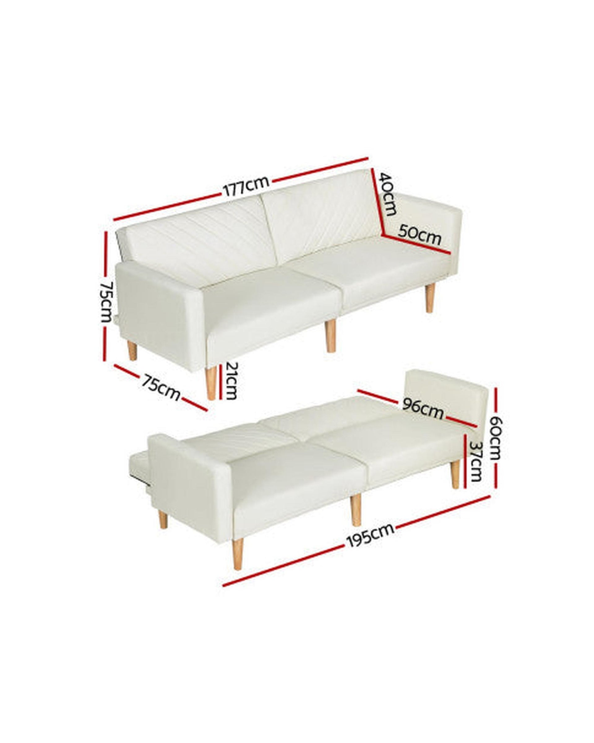 Sofa Bed 195CM Beige Faux Linen Artiss