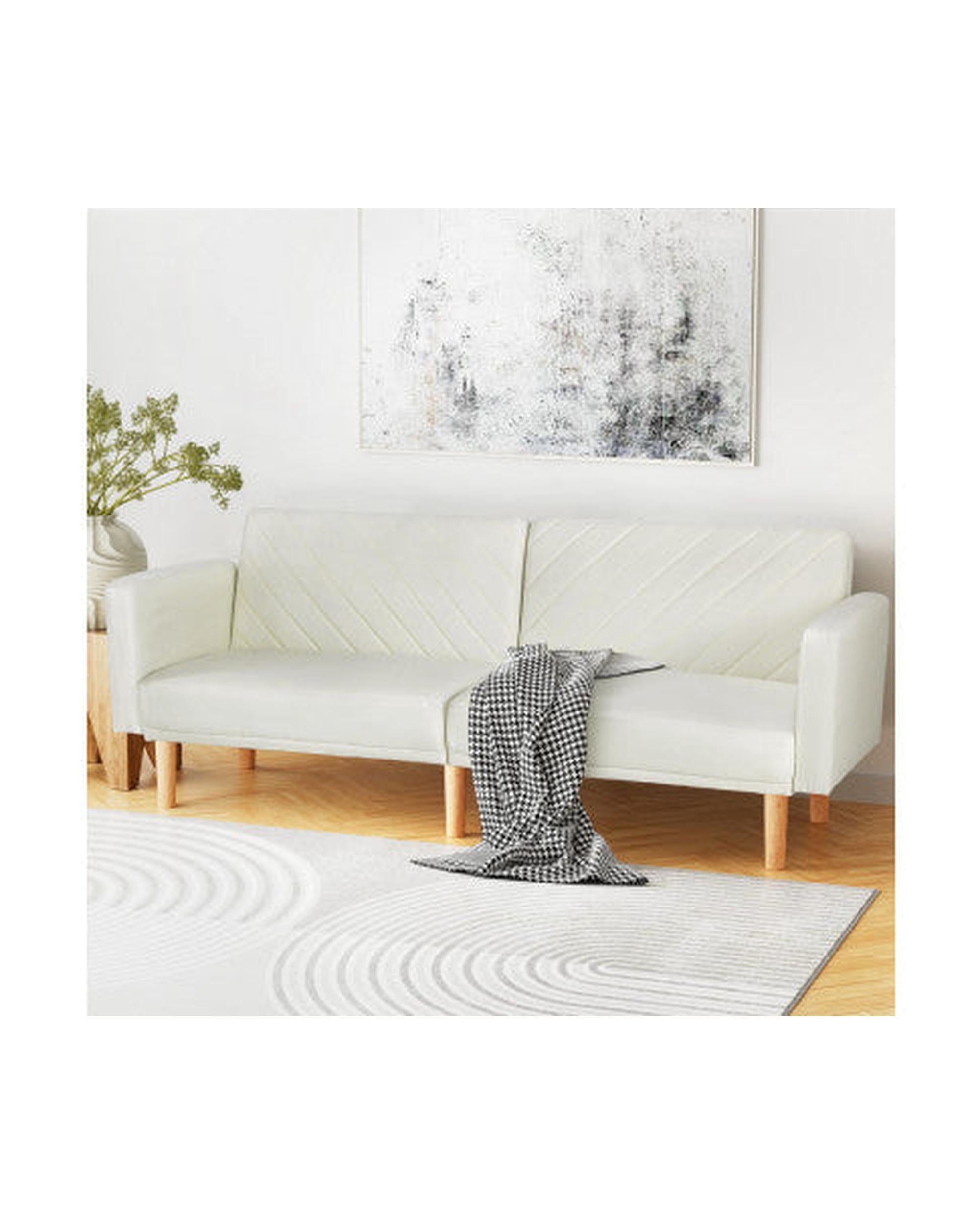 Sofa Bed 195CM Beige Faux Linen Artiss