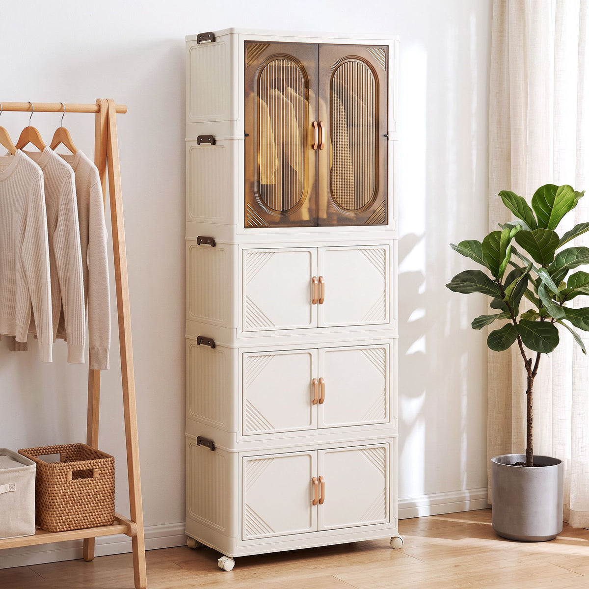 Artiss Foldable Storage Cabinet Stackable Box Wardrobe Clear Magnetic Door White