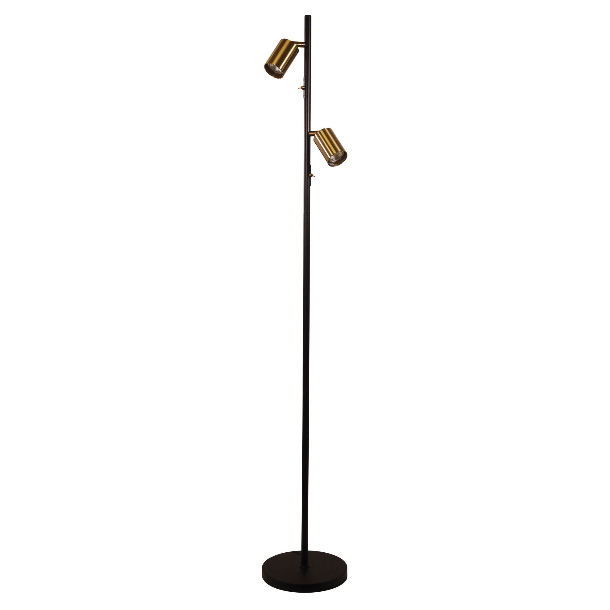 PONTE FLOOR BK/SB Adjustable Twin Floor Lamp Black and Satin Brass
