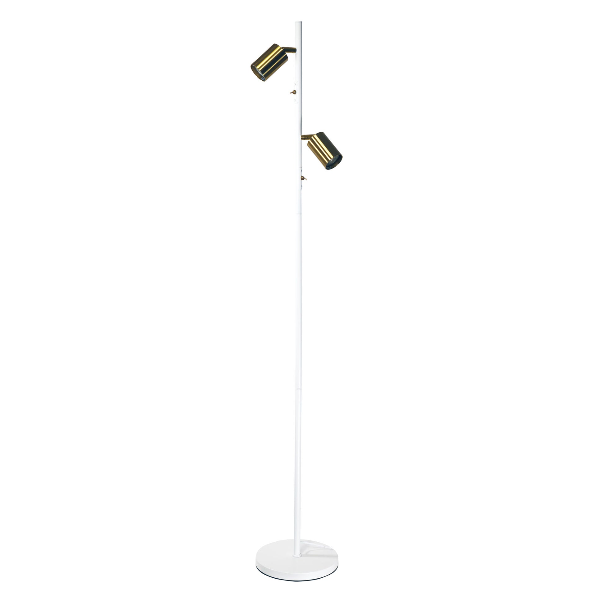PONTE FLOOR WH/SB Adjustable Twin Floor Lamp White and Satin Brass