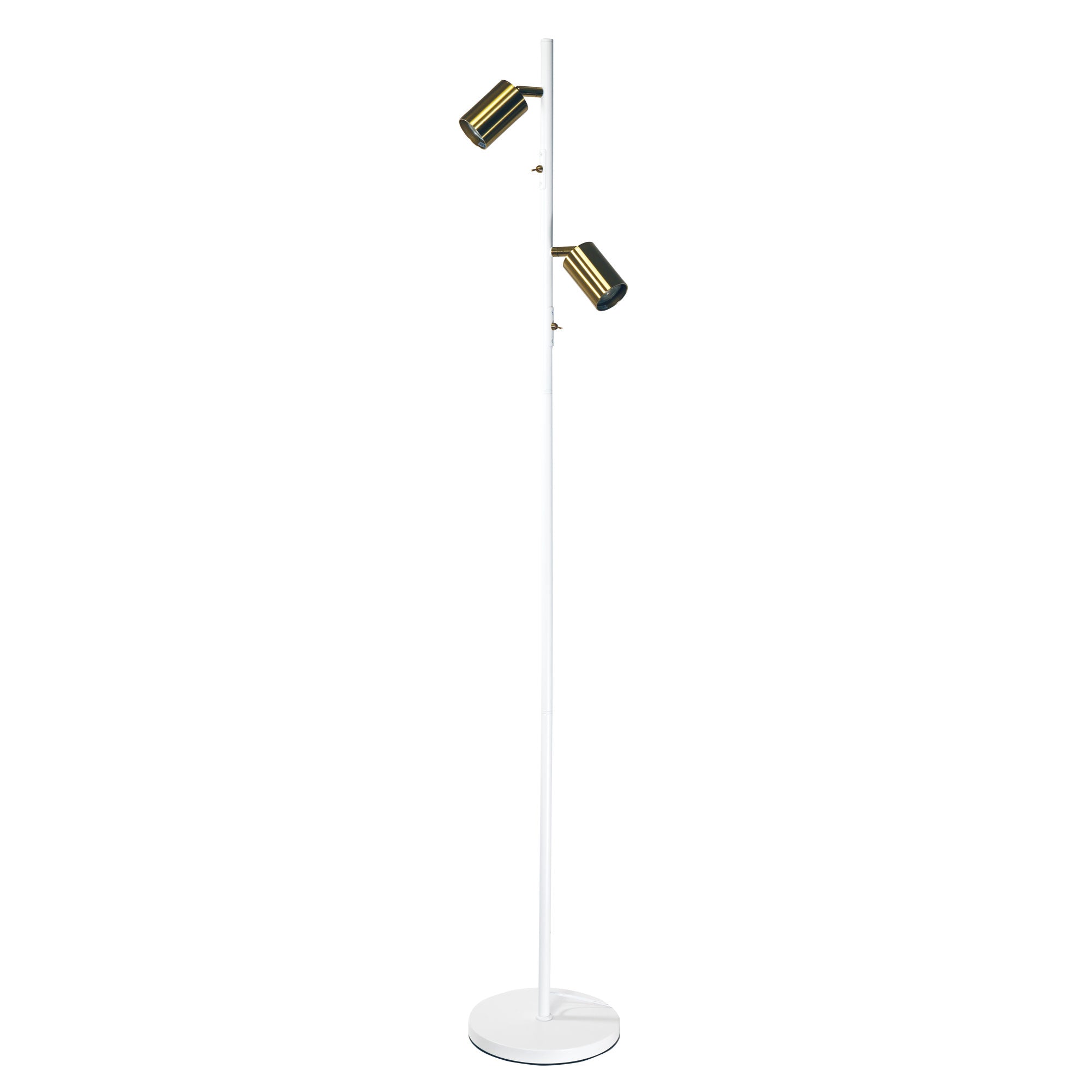 PONTE FLOOR WH/SB Adjustable Twin Floor Lamp White and Satin Brass