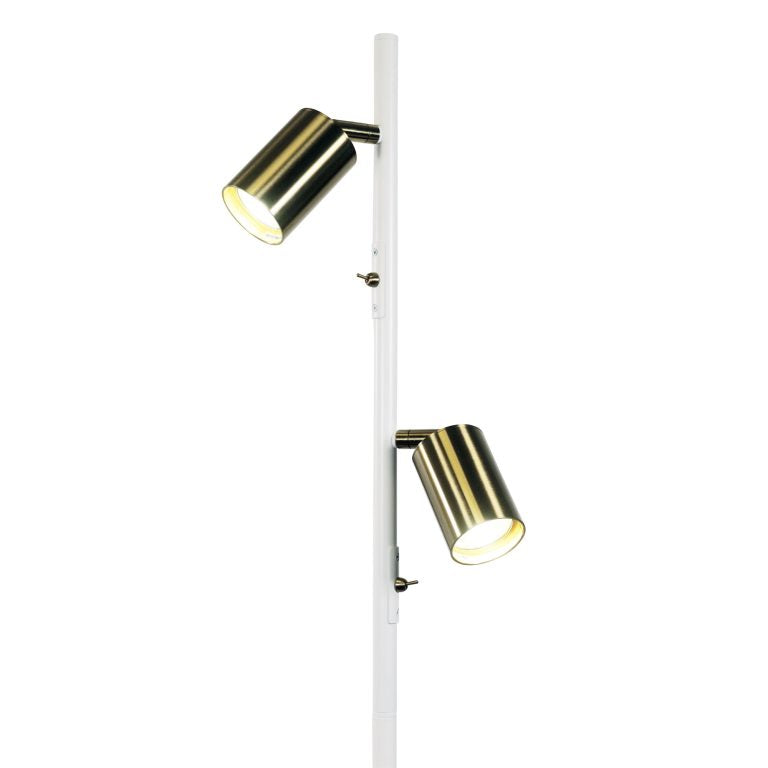 PONTE FLOOR WH/SB Adjustable Twin Floor Lamp White and Satin Brass