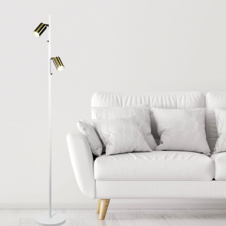 PONTE FLOOR WH/SB Adjustable Twin Floor Lamp White and Satin Brass