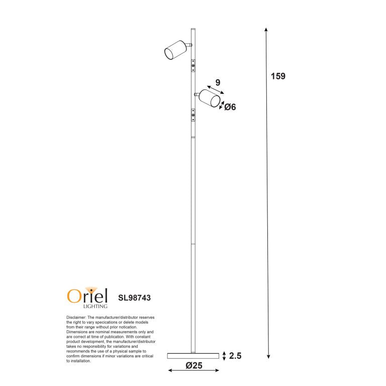 PONTE FLOOR WH/SB Adjustable Twin Floor Lamp White and Satin Brass