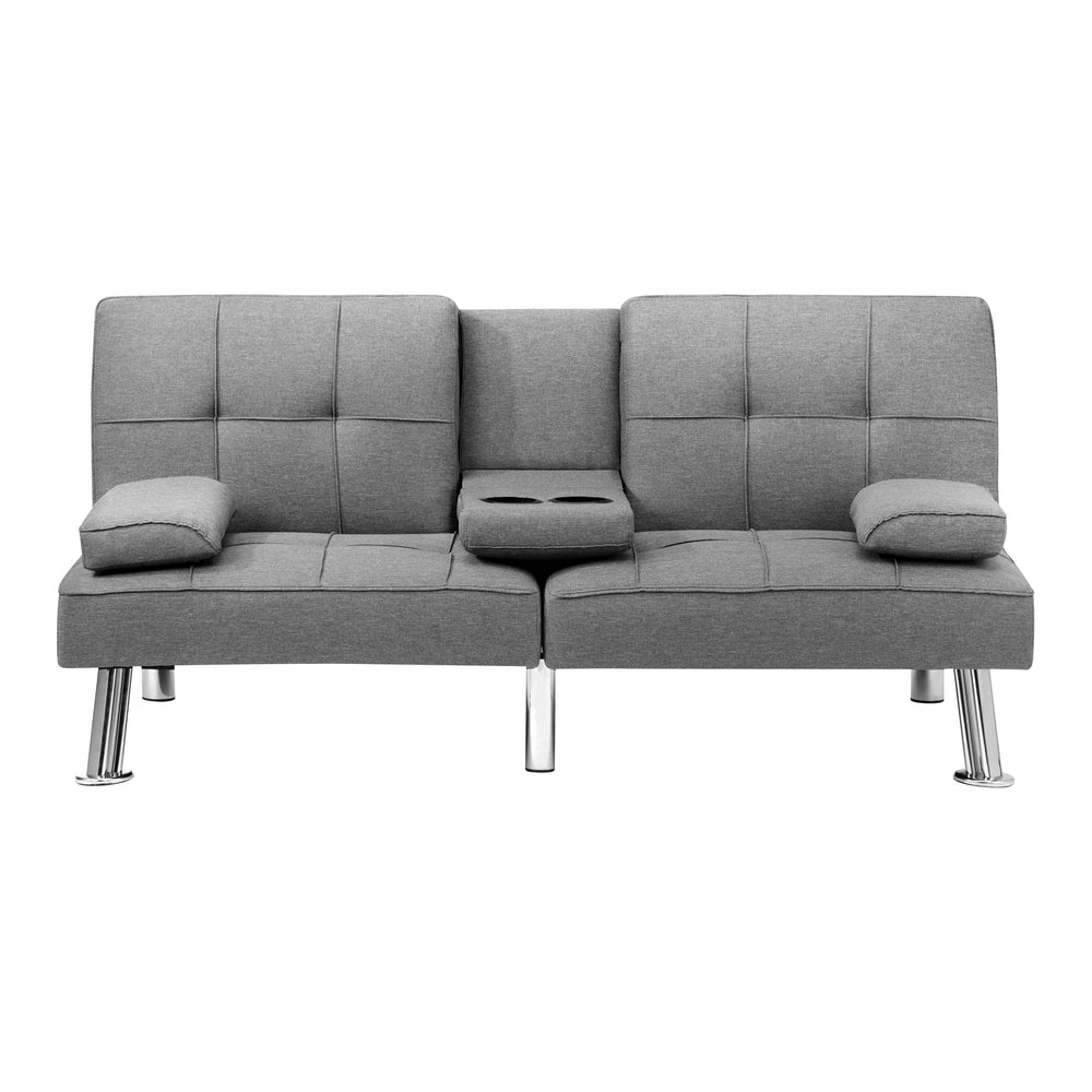 LIV 3 Seater Sofa Bed with Cup Holders Grey Fabric Oikiture