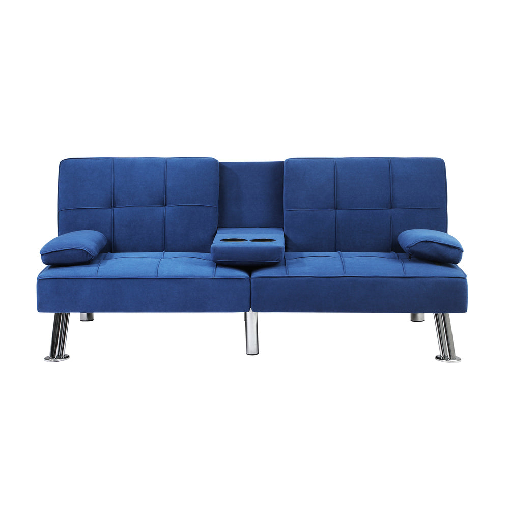 ALANA Sofa Bed 3 Seater with Cup Holder Velvet Blue Oikiture