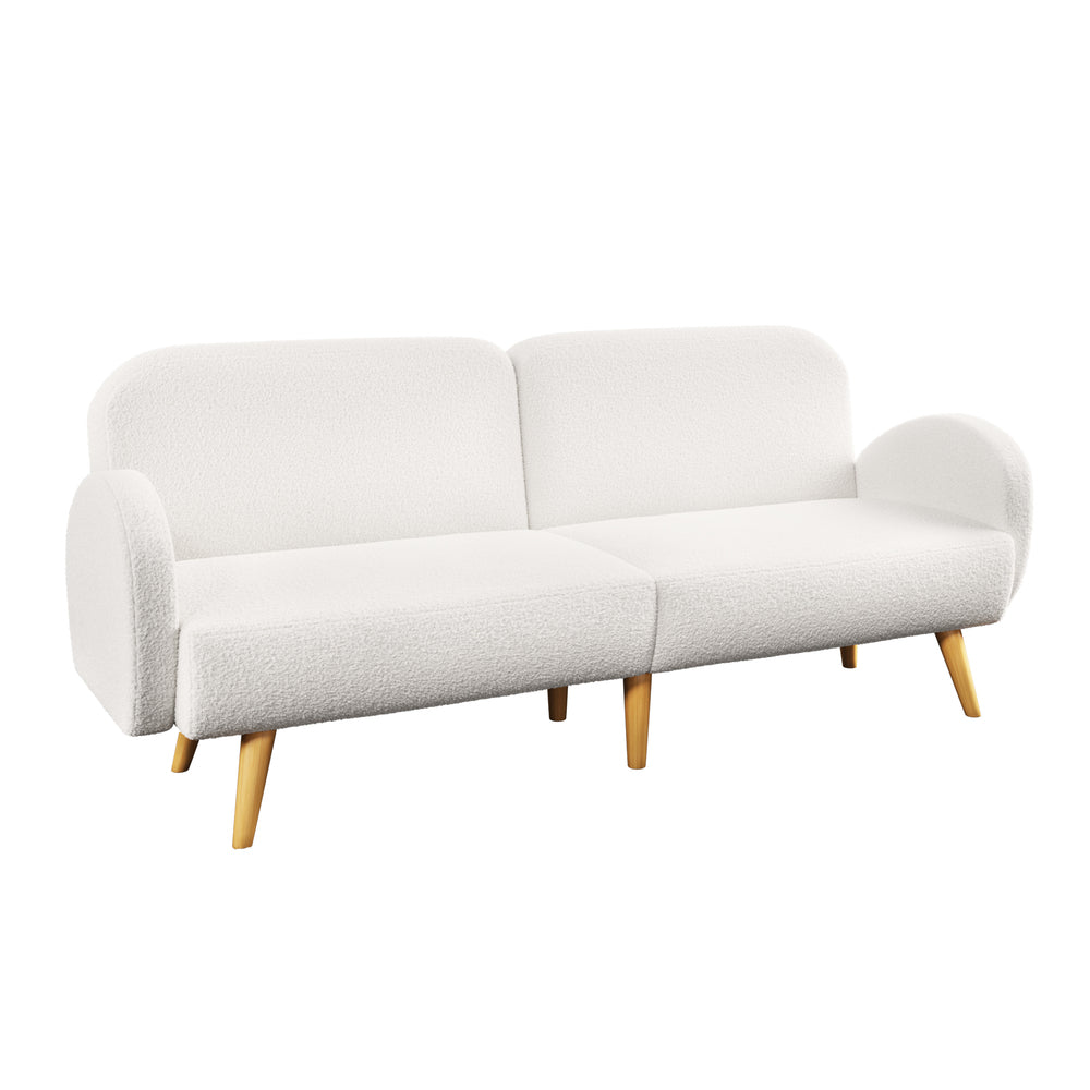 Boucle Sofa Bed 3 Seater Adjustable Backrest Sherpa White