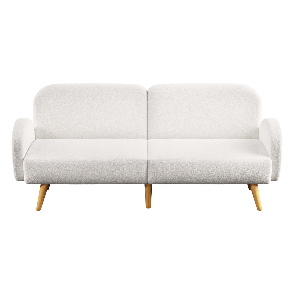 Boucle Sofa Bed 3 Seater Adjustable Backrest Sherpa White