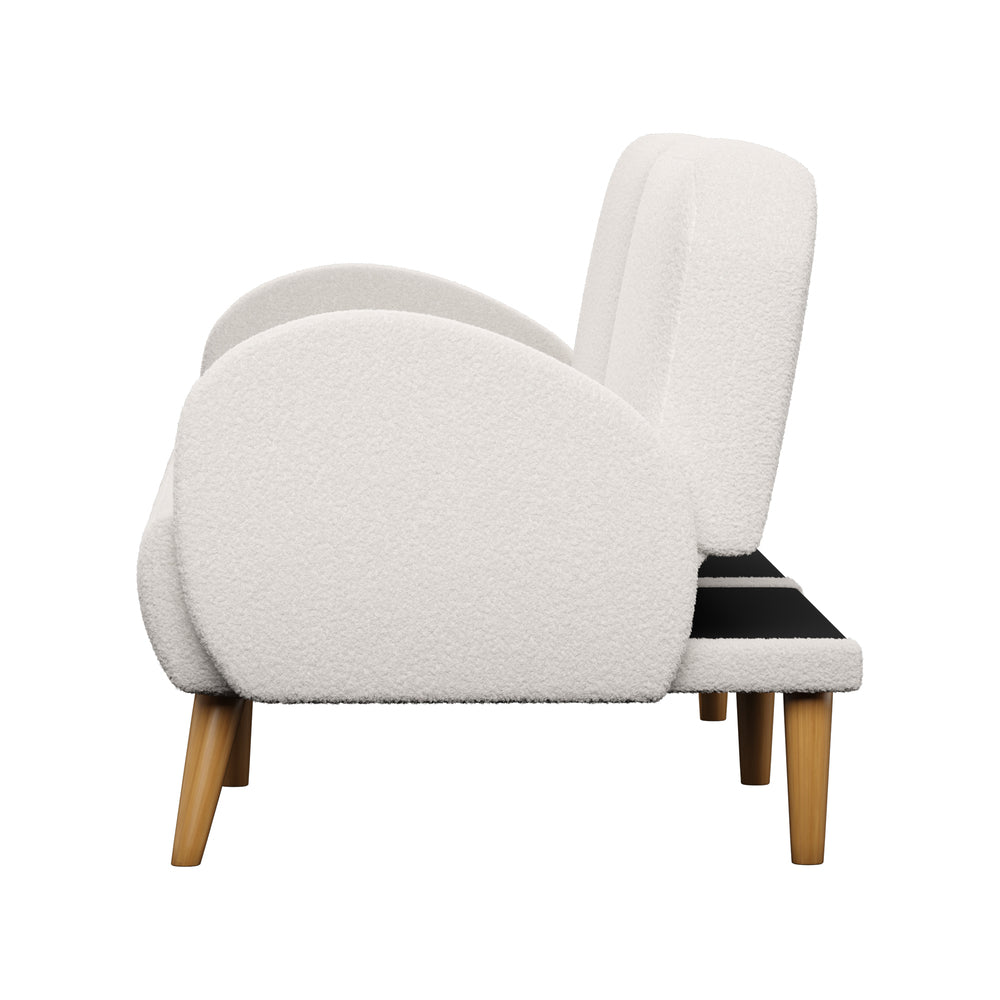 Boucle Sofa Bed 3 Seater Adjustable Backrest Sherpa White