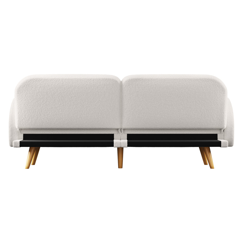 Boucle Sofa Bed 3 Seater Adjustable Backrest Sherpa White