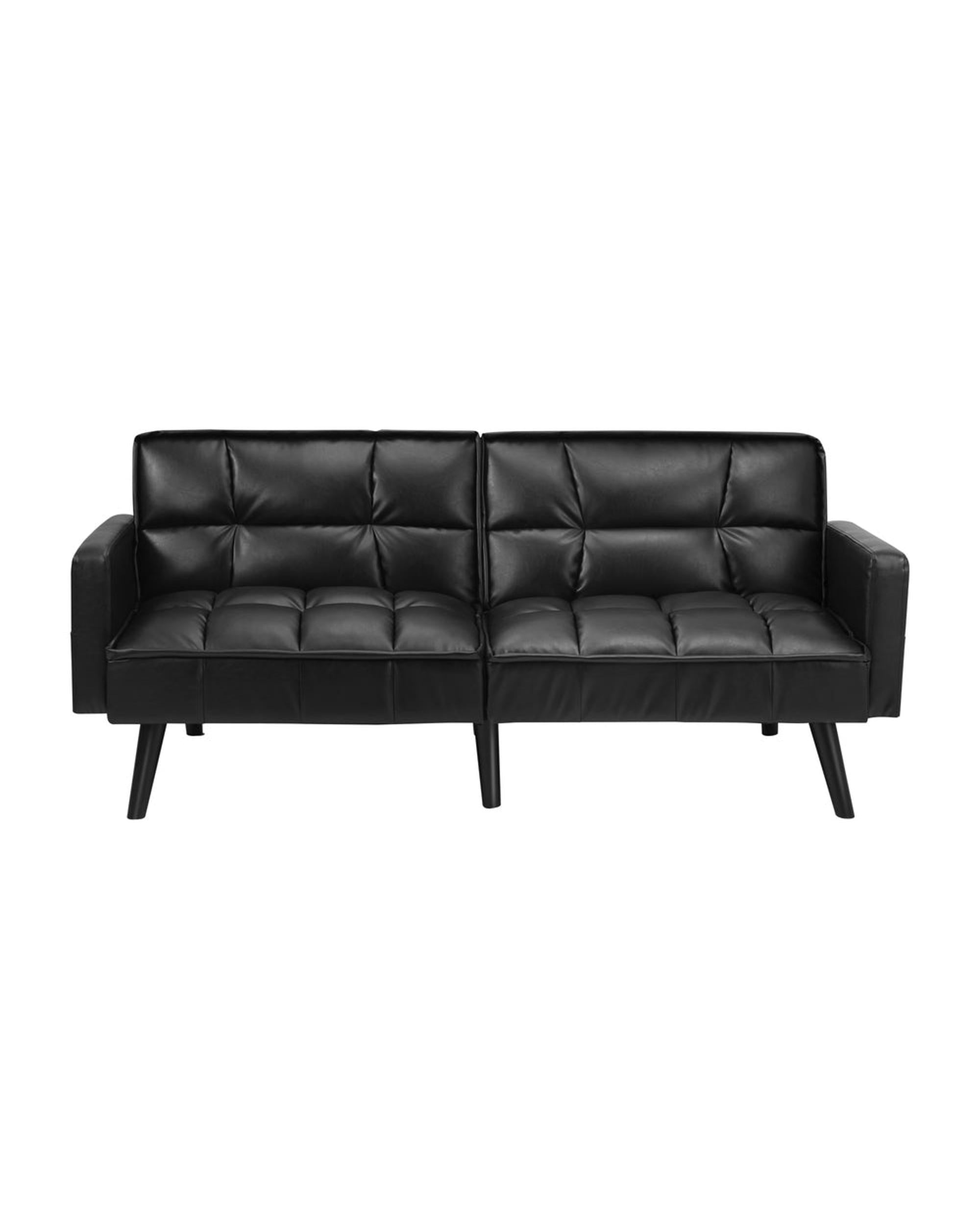 NOVA Sofa Bed Futon Convertible Leather 3-Seater Black Milano Decor