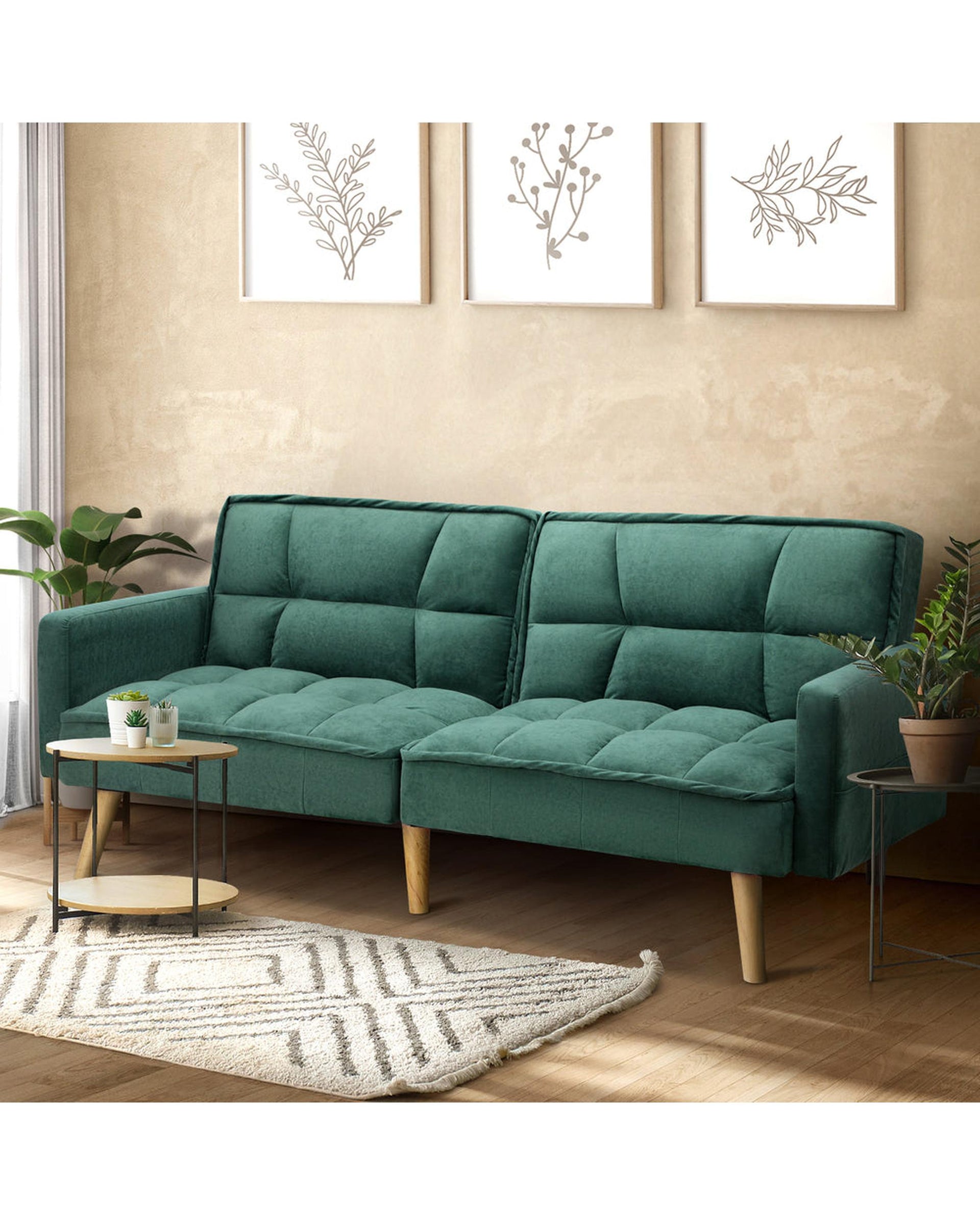 SOFIA Sofa Bed Velvet 3-Seater Green Milano Decor