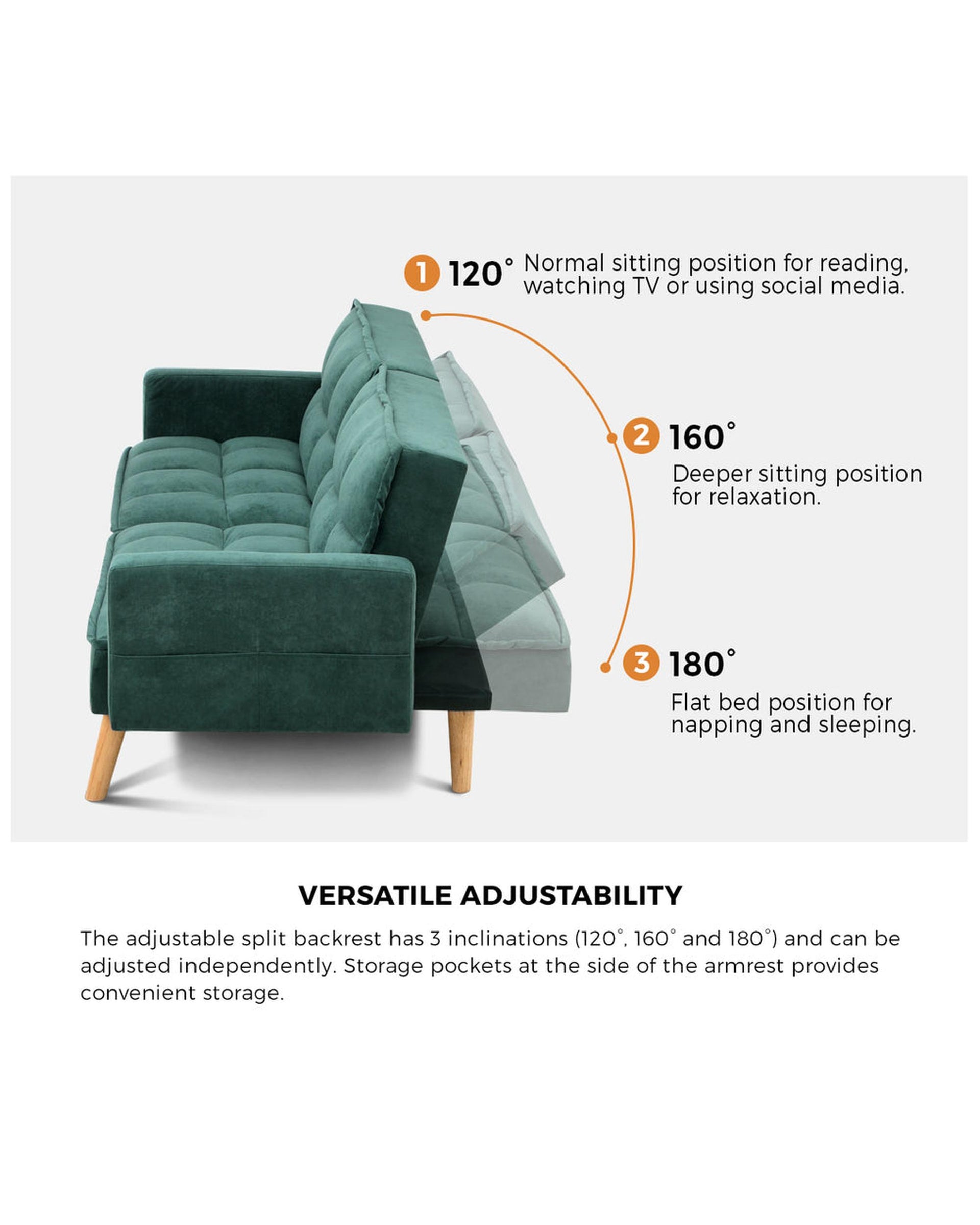 SOFIA Sofa Bed Velvet 3-Seater Green Milano Decor