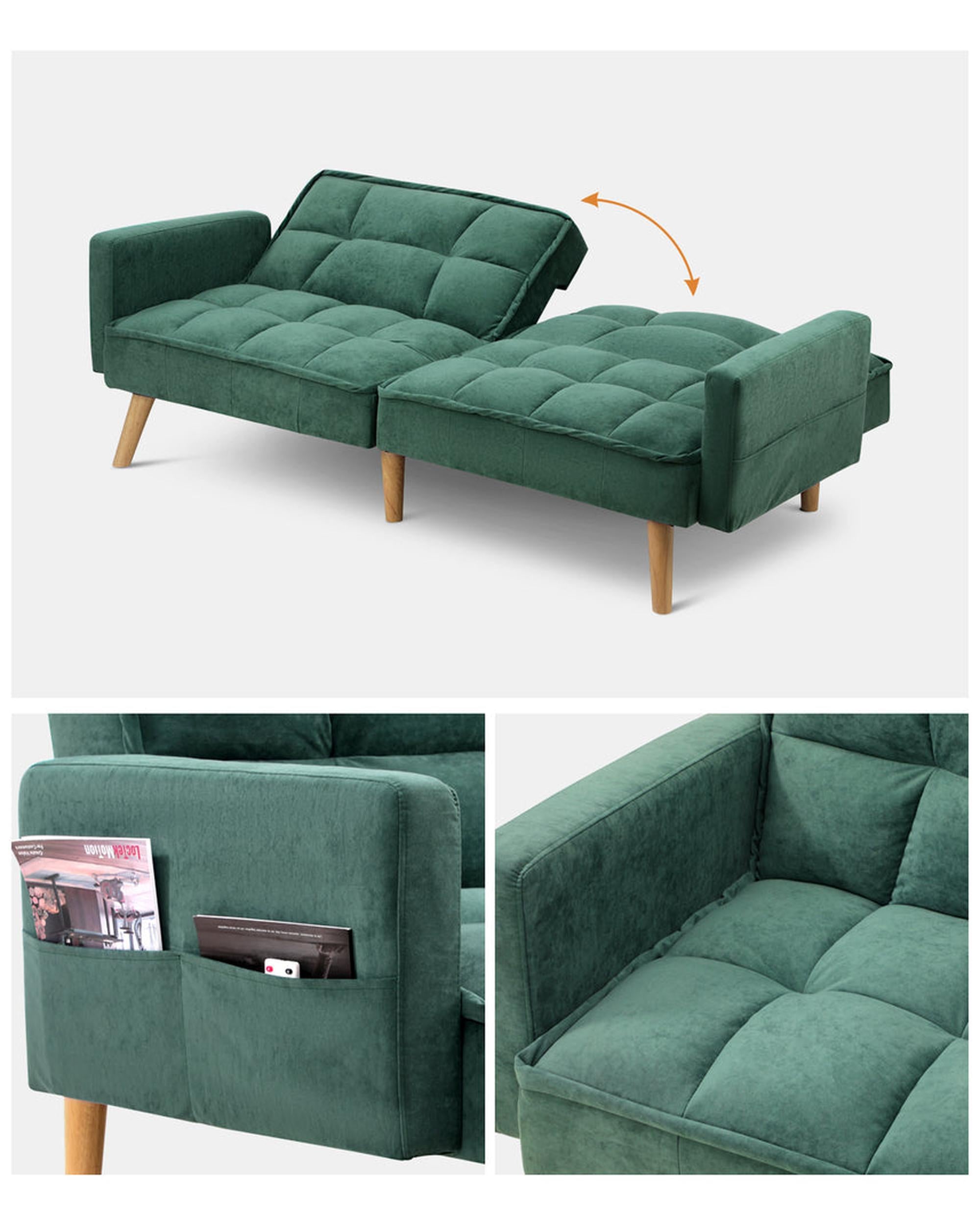 SOFIA Sofa Bed Velvet 3-Seater Green Milano Decor