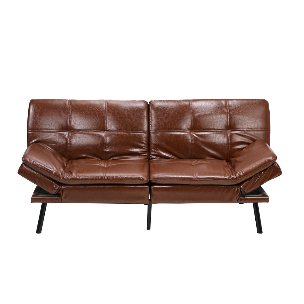 FELICIA Sofa Bed Convertible Leather 3-Seater Brown Milano Decor