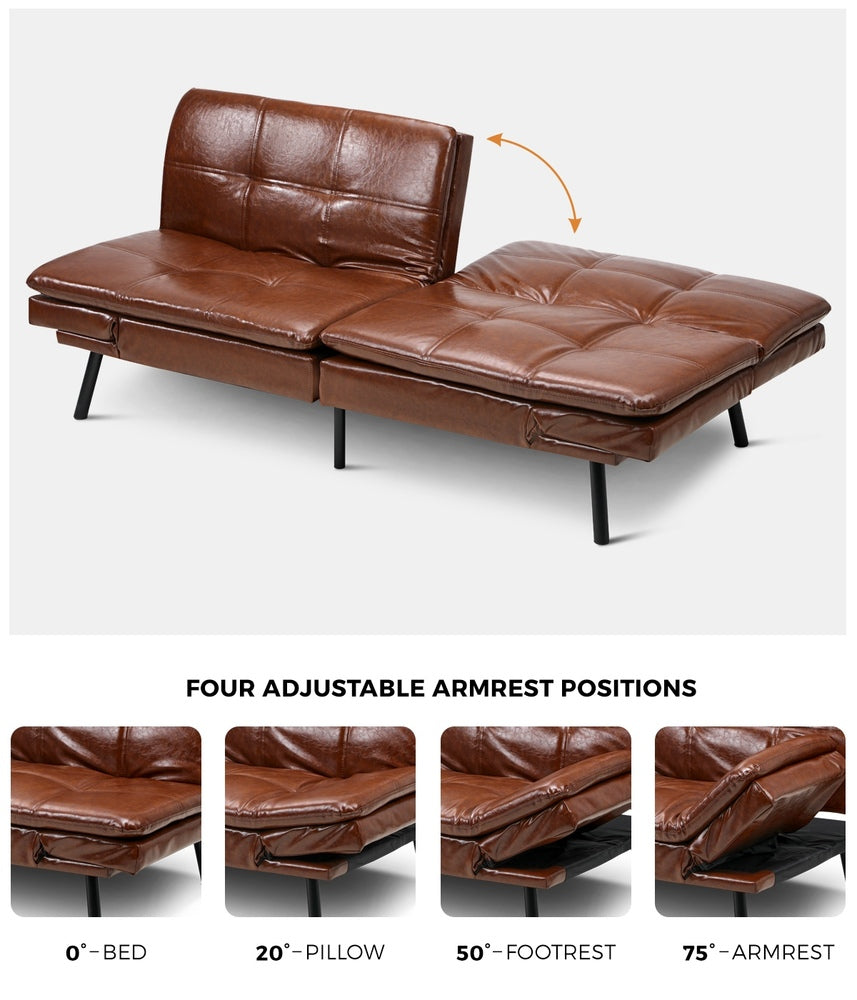 FELICIA Sofa Bed Convertible Leather 3-Seater Brown Milano Decor