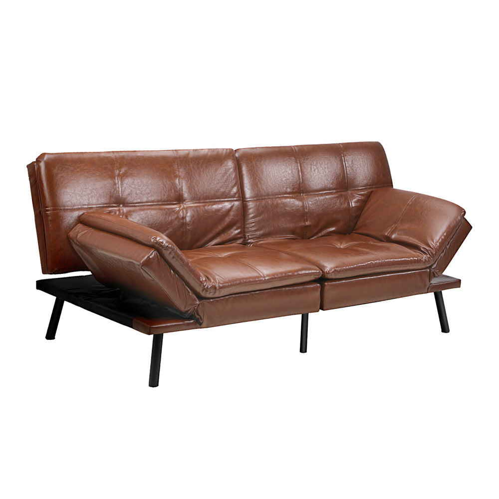 SONYA Sofa Bed 3-Seater Convertible Leather Brown Oikiture