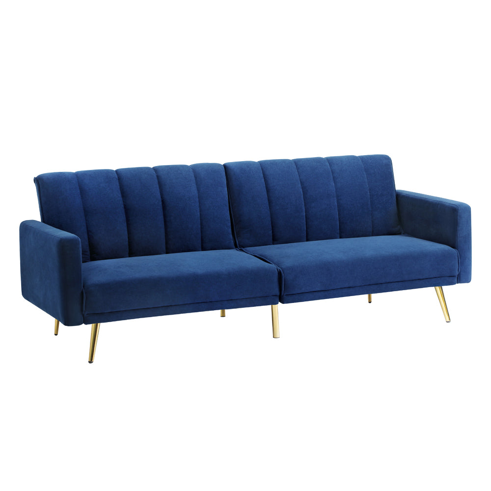 TRES 3 Seater Sofa Bed Velvet Blue Oikiture