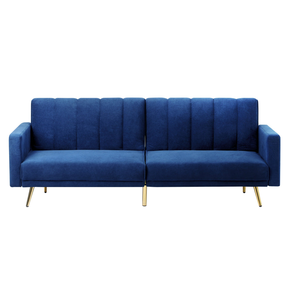 TRES 3 Seater Sofa Bed Velvet Blue Oikiture
