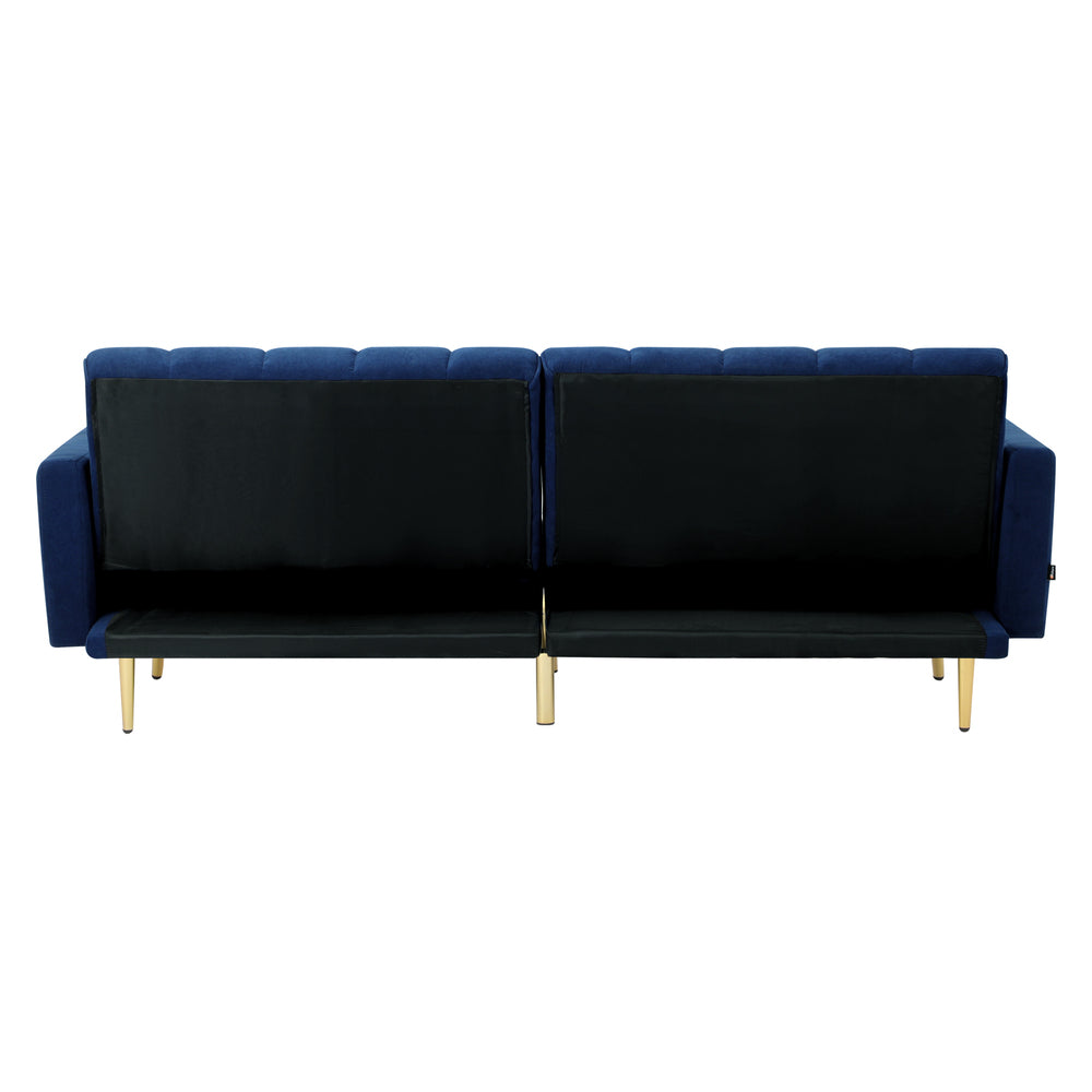 TRES 3 Seater Sofa Bed Velvet Blue Oikiture