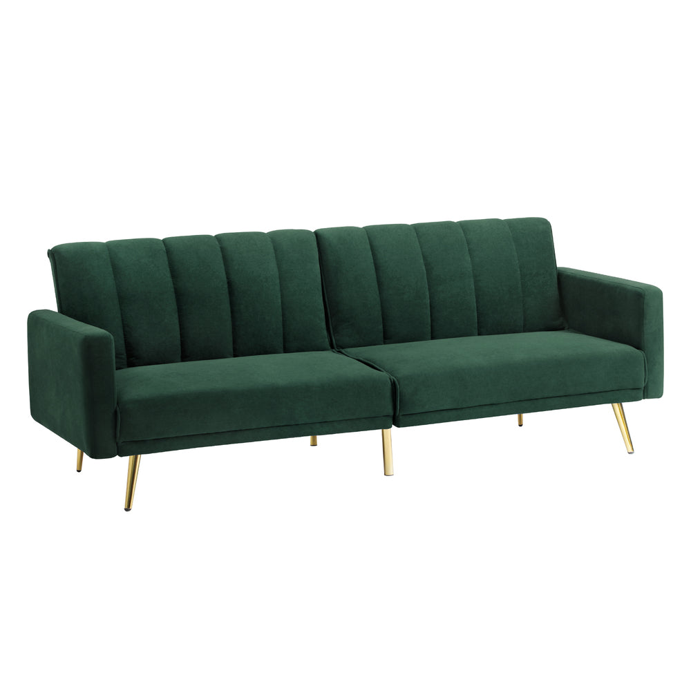 ABBY 3 Seater Sofa Bed Convertible Velvet Green Oikiture