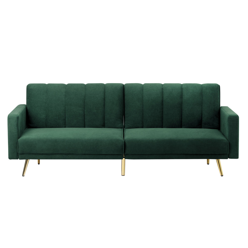 ABBY 3 Seater Sofa Bed Convertible Velvet Green Oikiture