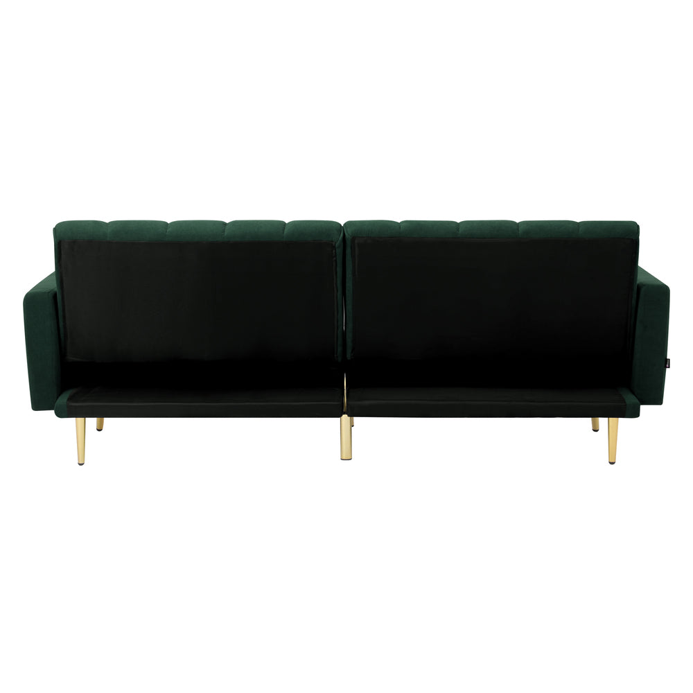 ABBY 3 Seater Sofa Bed Convertible Velvet Green Oikiture