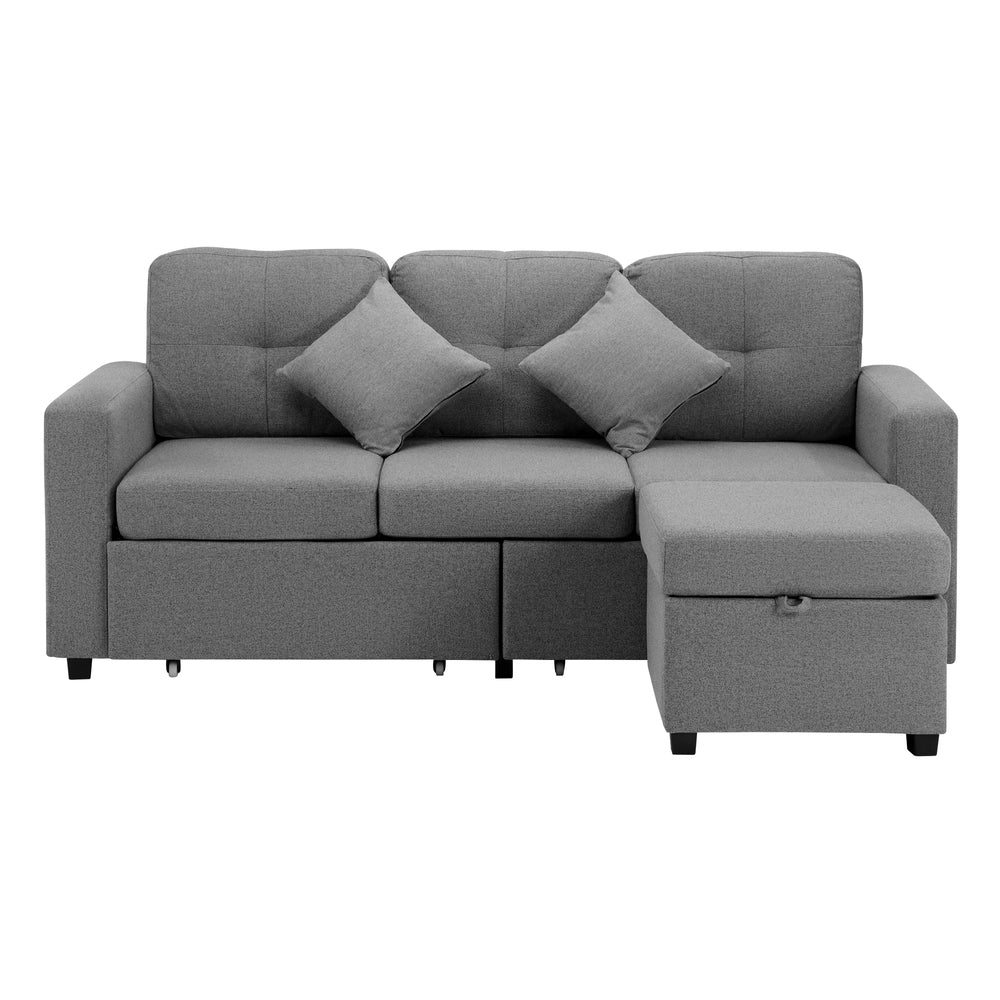 MEX 3 Seater Chaise Modular Couch Drawers Ottoman Fabric Oikiture