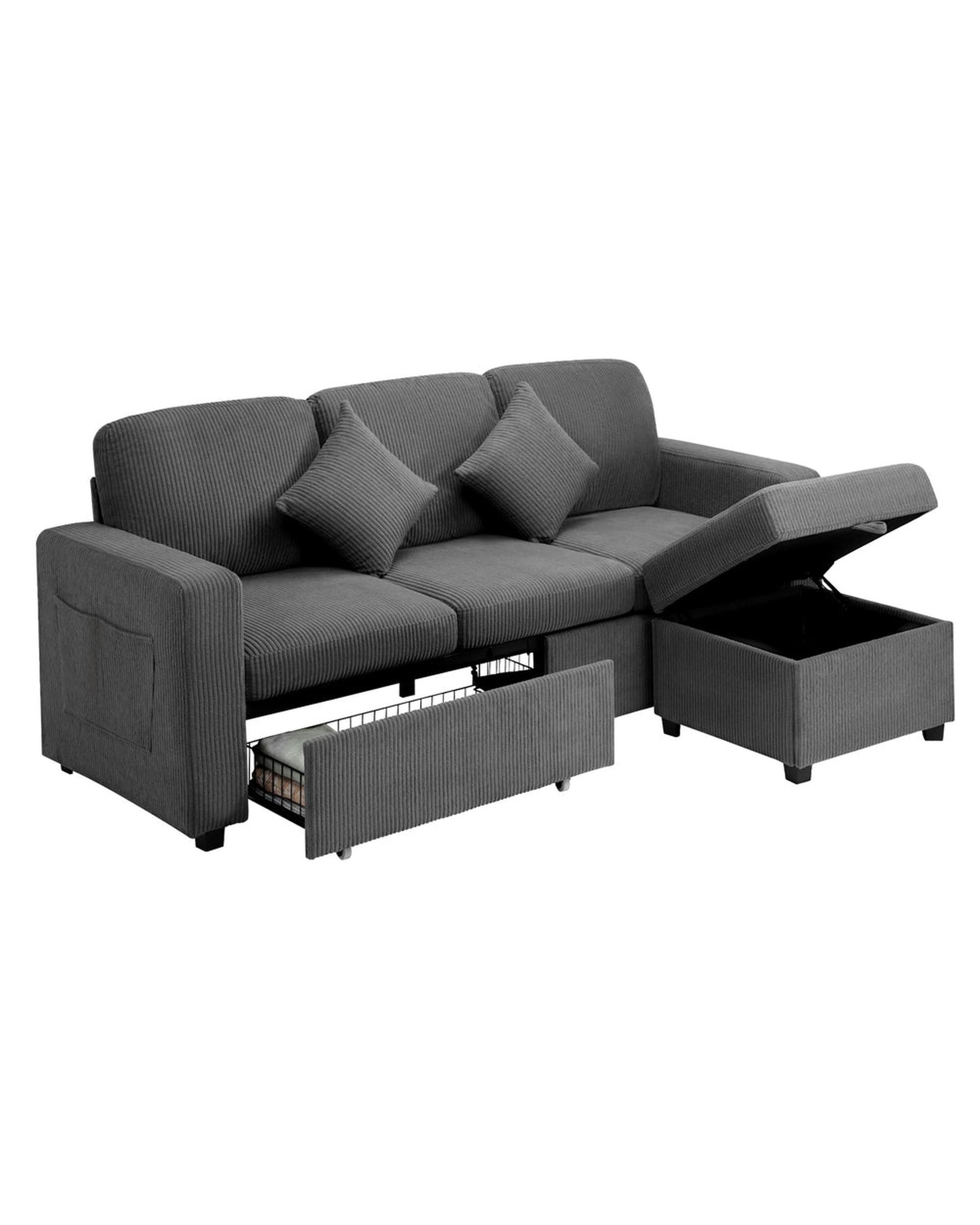 ITALI 3 Seater Sofa Modular Couch Drawers Ottoman Velvet Oikiture