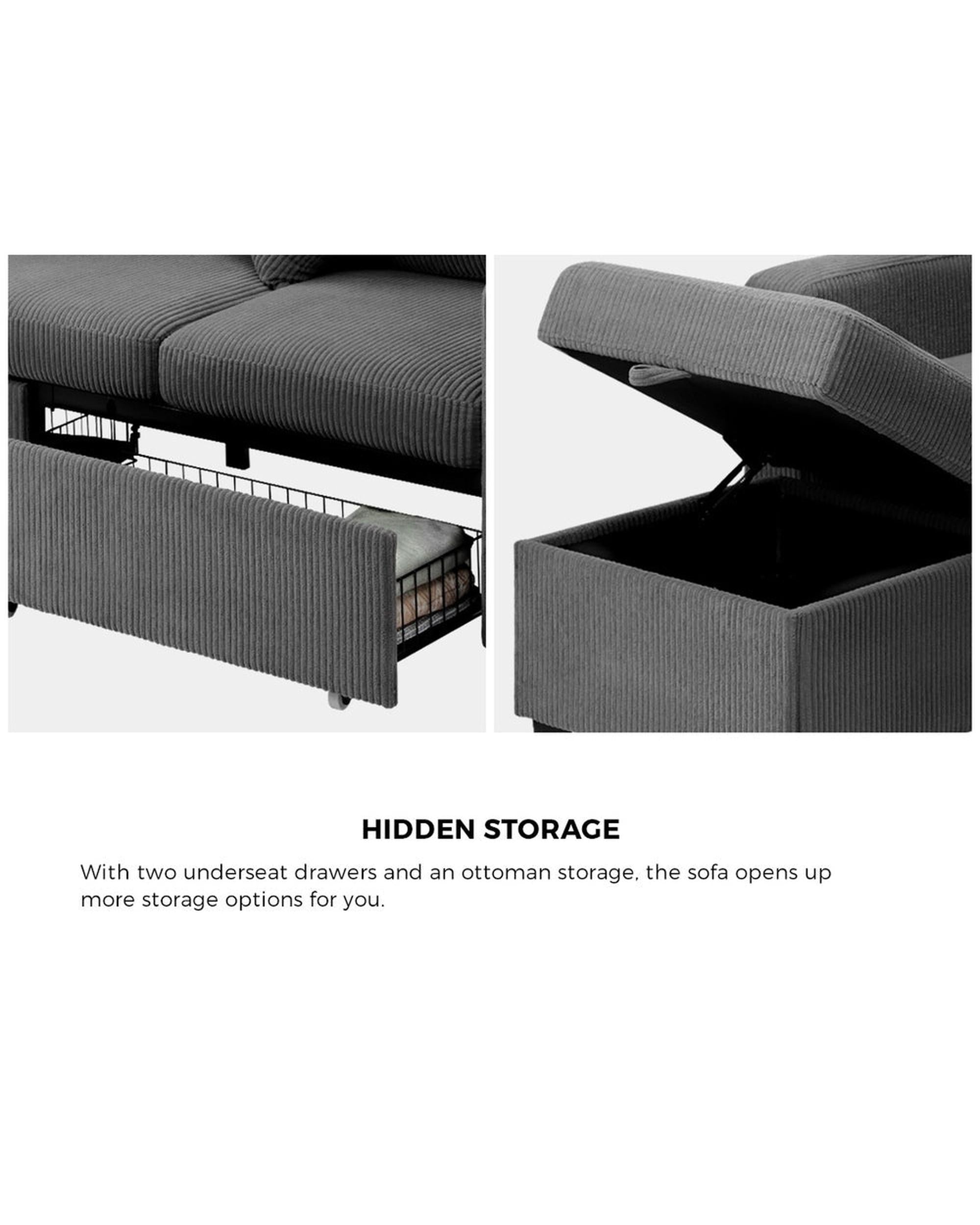 ITALI 3 Seater Sofa Modular Couch Drawers Ottoman Velvet Oikiture