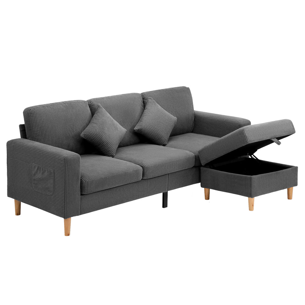 INDI 3 Seater Sofa with Ottoman Velvet Grey Oikiture