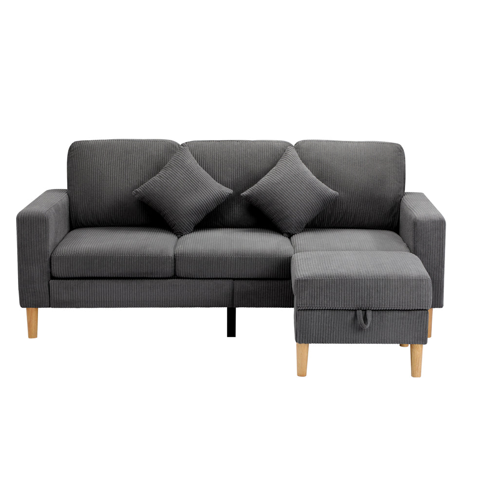 INDI 3 Seater Sofa with Ottoman Velvet Grey Oikiture