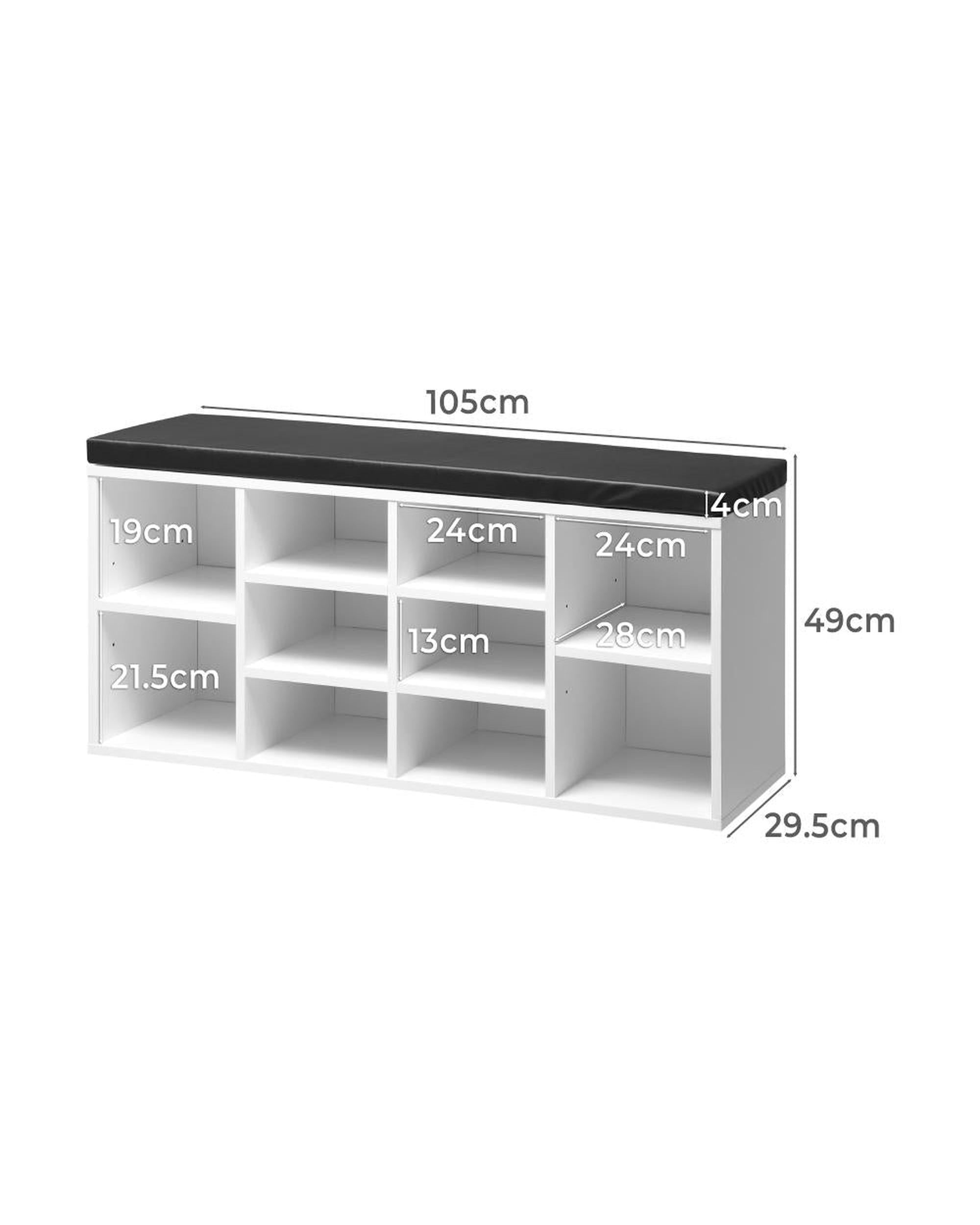 Flor Shoe Bench 105cm Shoe Storage Cabinet Orgaiser Rack Storage Shelf Black and White Oikiture