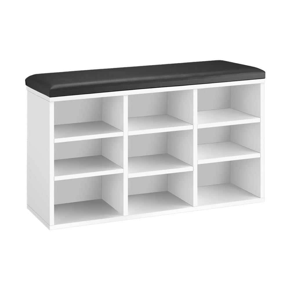 Daven Shoe Cabinet Bench Organiser Shoe Rack Storage Padded Seat Wooden Shelf Oikiture