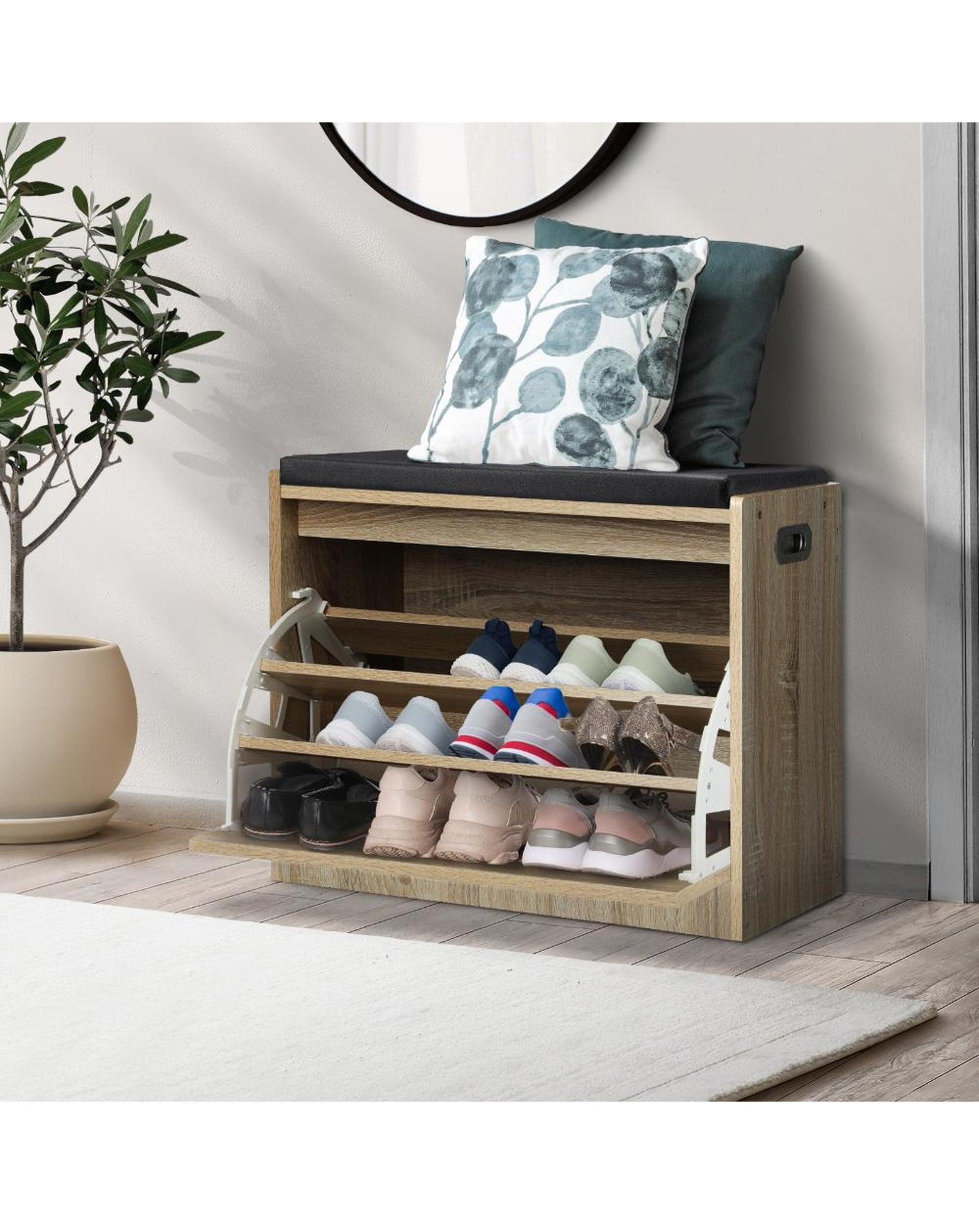 Lex Shoe Cabinet Bench Shoes Storage Shelves Shelf Organiser Cupboard Wooden 0.6M 15 Pairs Oikiture