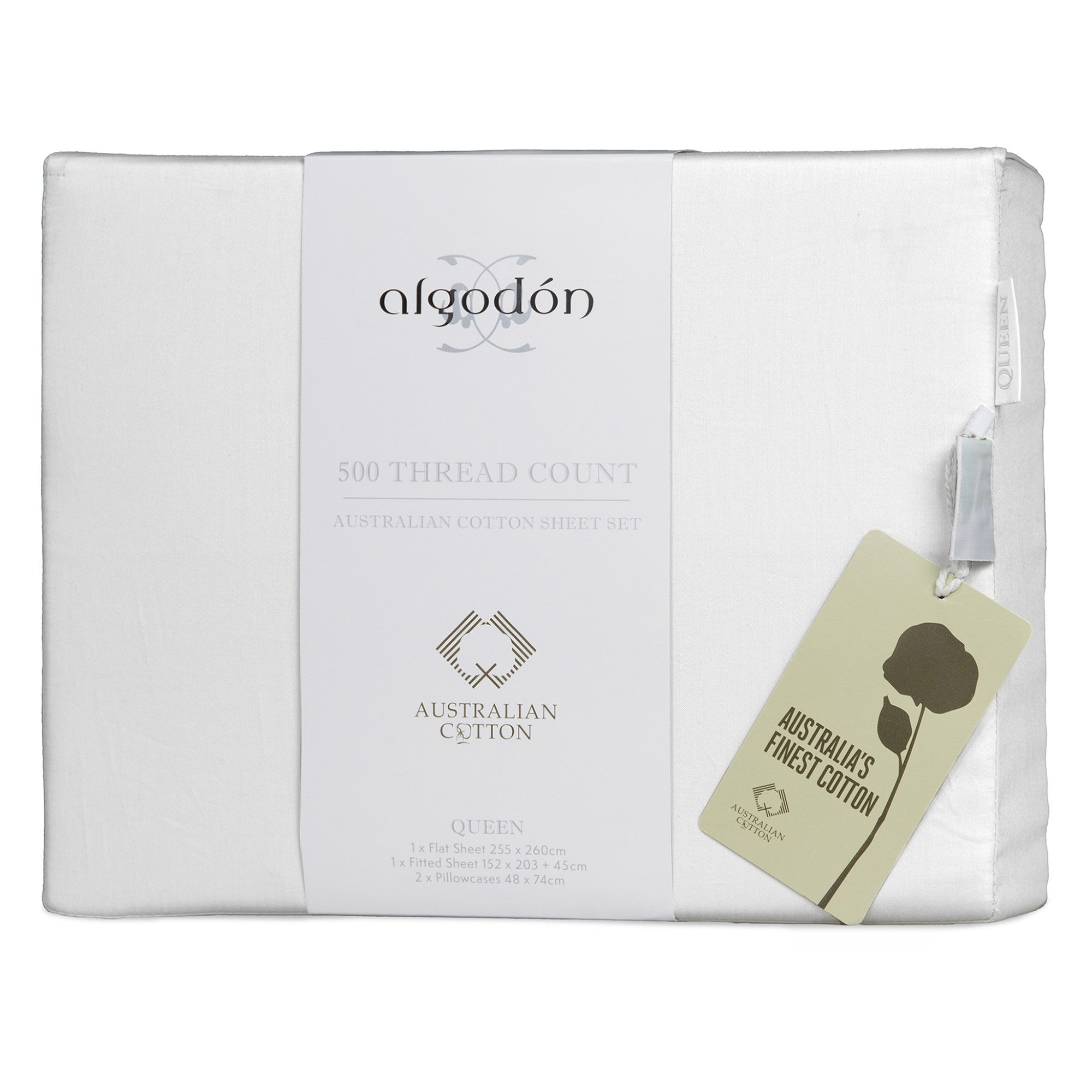 Algodon "500Tc Australian Cotton " Sheet Set - White