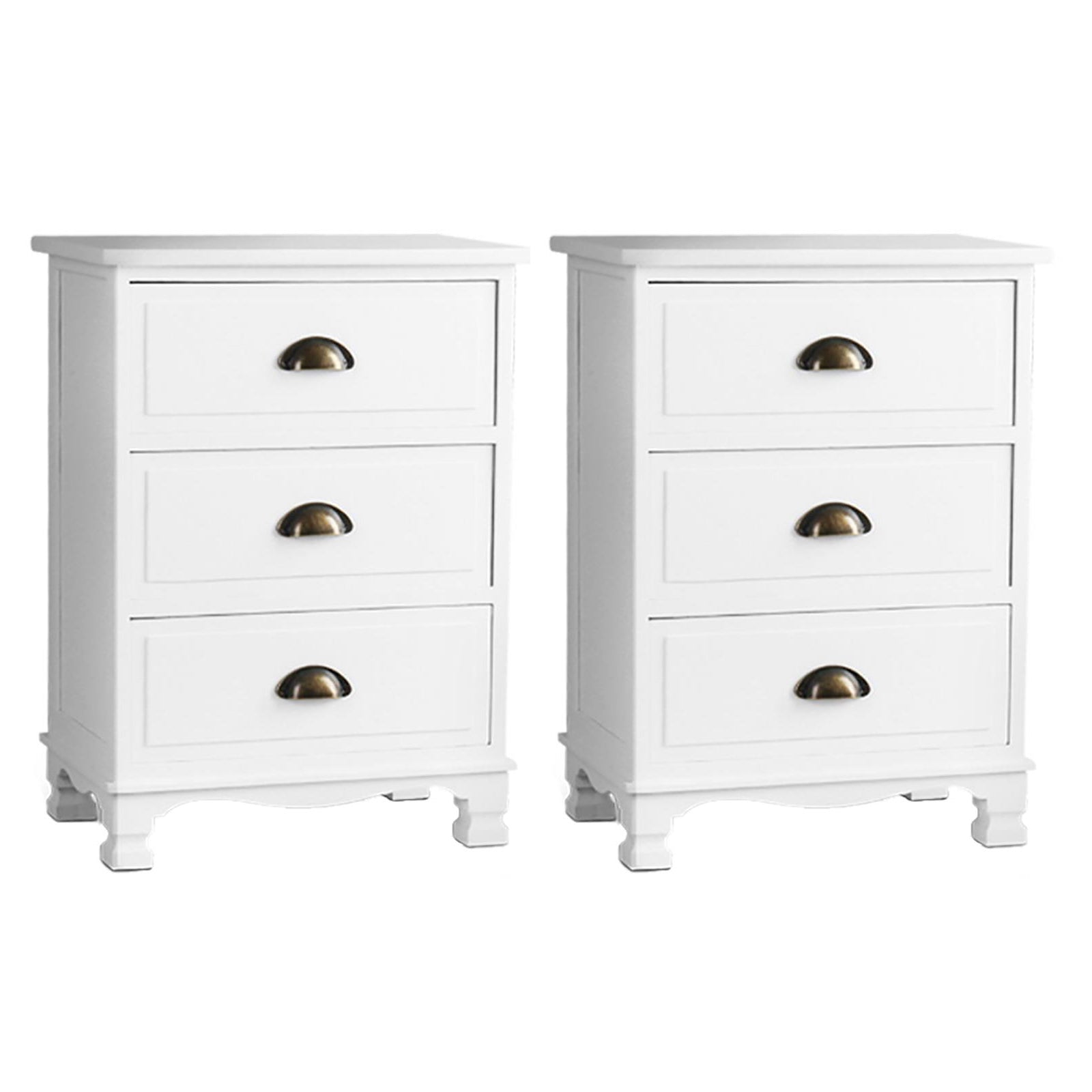 2x Bedside Table 3 Drawers Vintage - THYME White Artiss